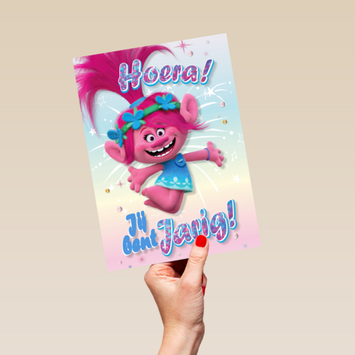 verjaardag kaart trolls hoera jij bent jarig poppy