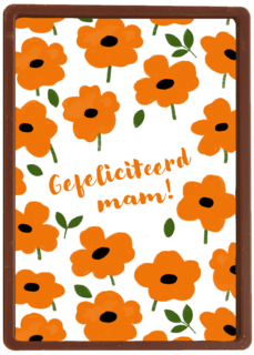 oranje bloemenkaart met gefeliciteerd mam