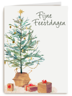 Kerstkaart klassiek kerstboom cadeautjes