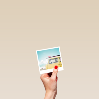 Zomerkaart busje met surfboard Polaroid