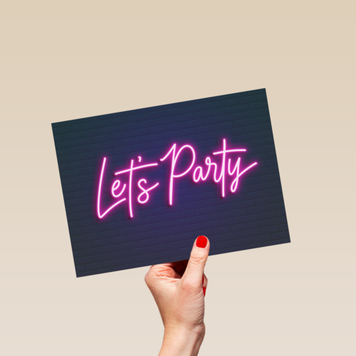 Verjaardagskaart neon lets party