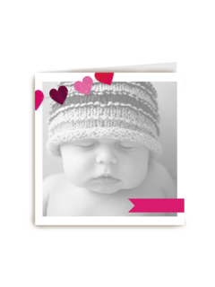 fotokaart vierkant baby kaart roze hartjes