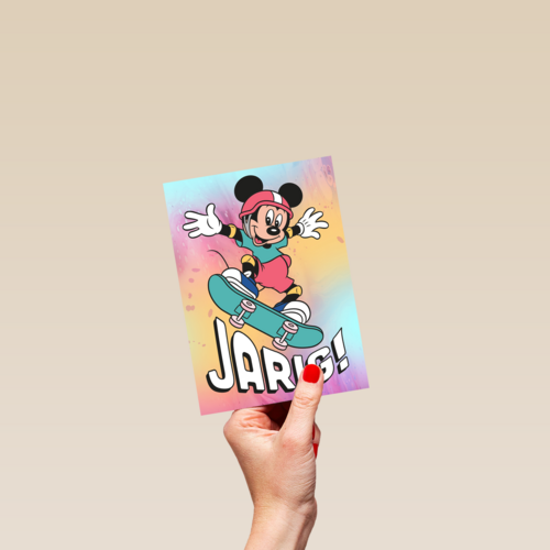 Verjaardagskaart Mickey Mouse skateboard