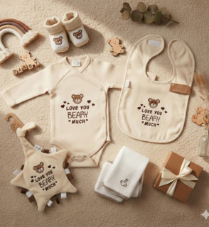 Slabbetje Love You Beary Much Beige 