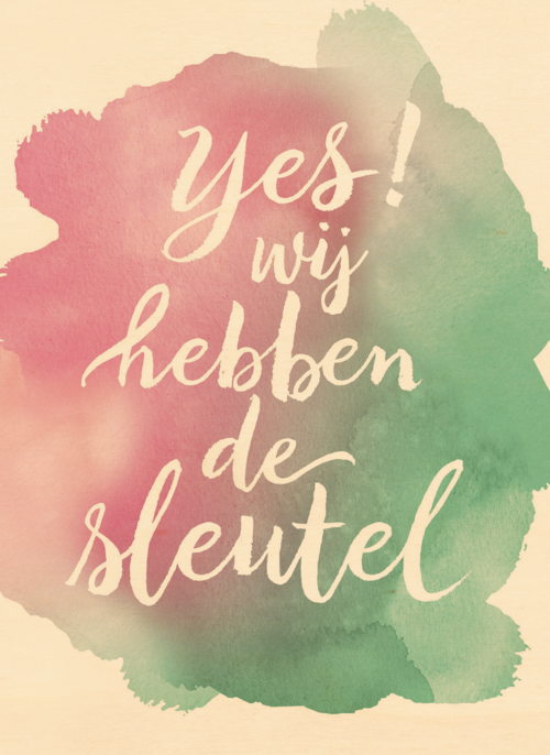 Houten Kaart Verhuisbericht | Houten Kaart Hallmark | Verhuisbericht | Watercolor Yes Wij Hebben De Sleutel