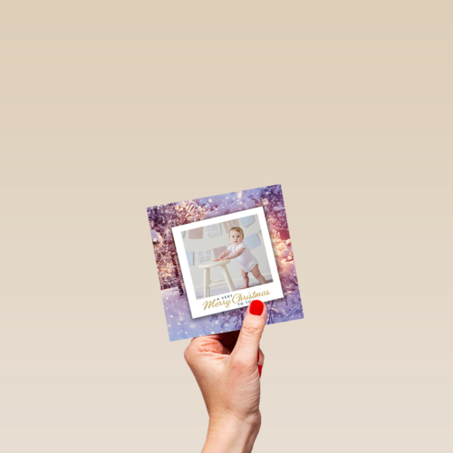 Kerst fotokaart stijlvol baby met kruk