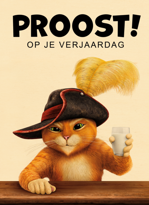 Puss in boots verjaardagskaart proost