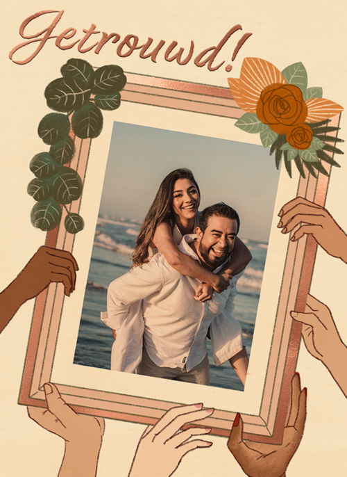 Houten Kaart Felicitatie Huwelijk | Houten Kaart Hallmark | Felicitatie Huwelijk | Pas Getrouwd Fotokaart Met Kader