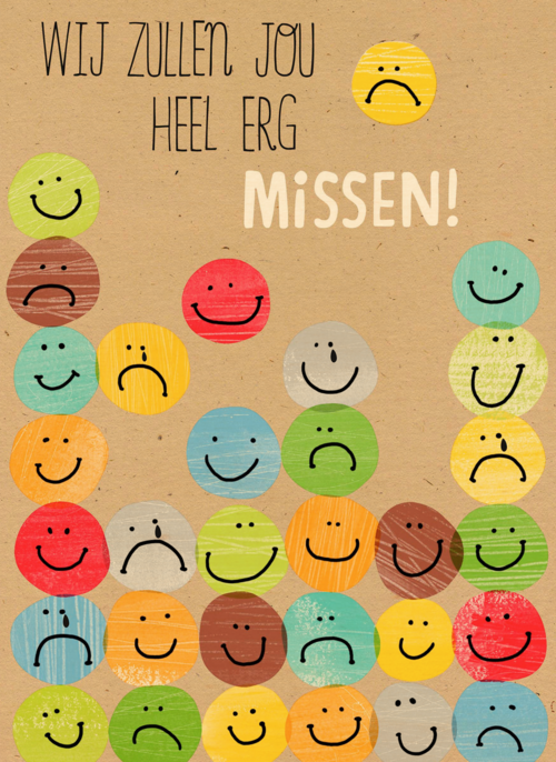 Houten Kaart Afscheid | Houten Kaart Hallmark | Afscheid | Smileys We Zullen Jou Erg Missen