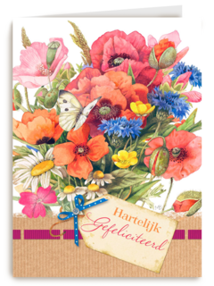 boeket met kaartje hartelijk gefeliciteerd