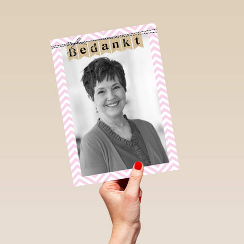 fotokaart bedankt roze rand met streep