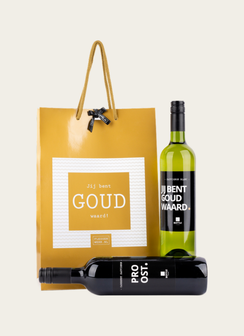 Wijncadeau Jij Bent Goud Waard In Geschenktas | Geven Is Leuker Cadeau Drank En Eten |