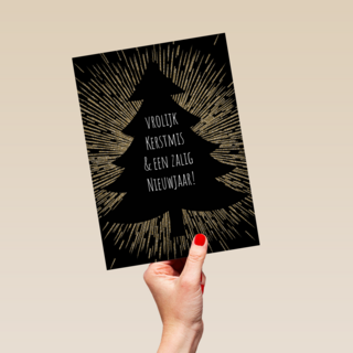 stijlvolle kerstkaart met gouden stralen