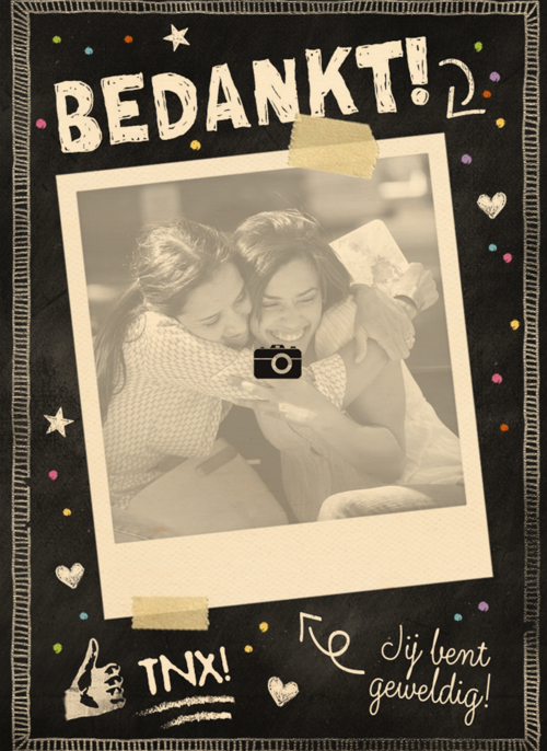 Houten Kaart | Fotokaart Krijtbord Zwart Wit Bedankt
