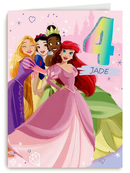 Verjaardagskaart 4 jaar Disney prinsessen