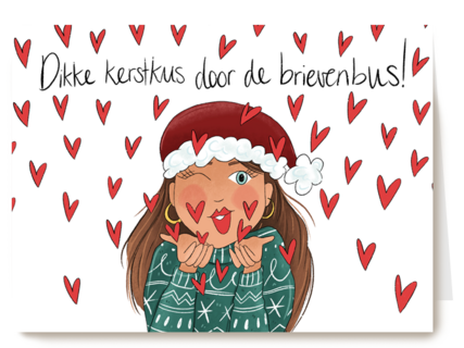 dikke kus door de brievenbus kaart