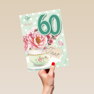 verjaardag leeftijden kopje bloemen 60