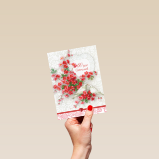 tak met rode bloemen en duiven