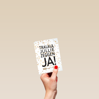 huwelijks kaart tralala jullie zeggen ja met confetti