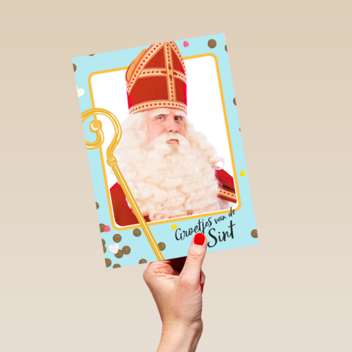 Sinterklaaskaart Groetjes van de Sint blauw kader