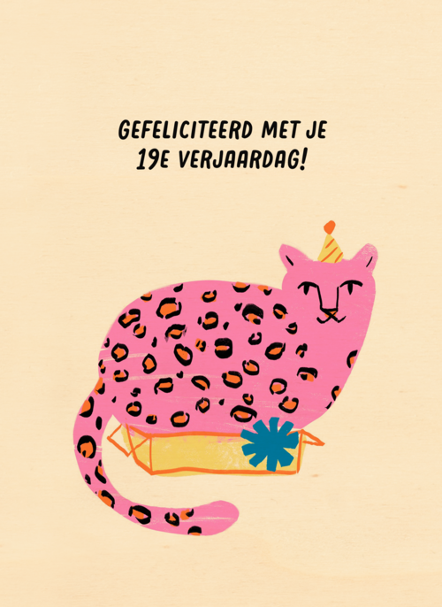 verjaardagskaart voor 19 jaar met roze kaart
