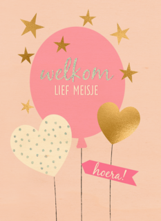 babykaart dochter welkom lief meisje roze ballon