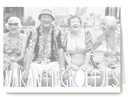 vakantiegroetjes witte tekst fotokaart