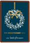 kerstkaart met krans op blauwe achtergrond