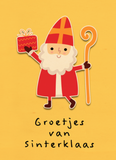 groetjes van sinterklaas met staf en kado