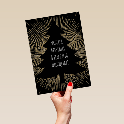 stijlvolle kerstkaart met gouden stralen