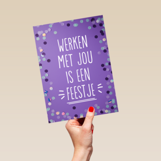 Bedankt kaart thuiswerken werken met jou is een feestje