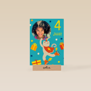 Feestende kat 4 jaar fotokaart