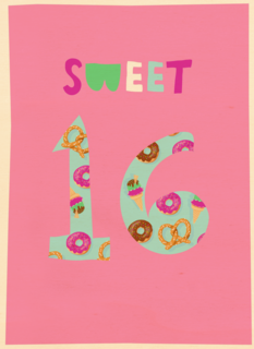 Verjaardagskaart roze sweet 16 tiener meisje