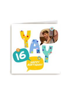 Verjaardagskaart 16 yay fotokaart