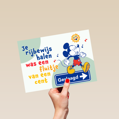 Mickey Mouse geslaagd rijbewijs kaart