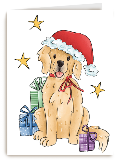Kerstkaart hart onder de riem Hond met kerstmuts matia studio