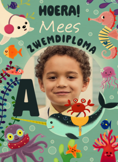 Zwemdiploma kaart met foto en naam