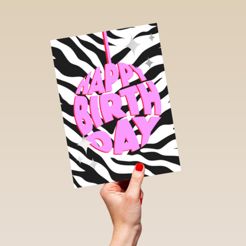 verjaardag kaart hip happy birthday pink balloon