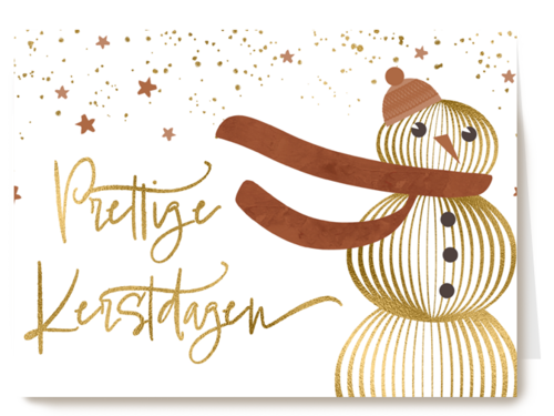 kerstkaart met goudkleurige sneeuwpop