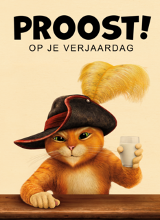 Puss in boots verjaardagskaart proost