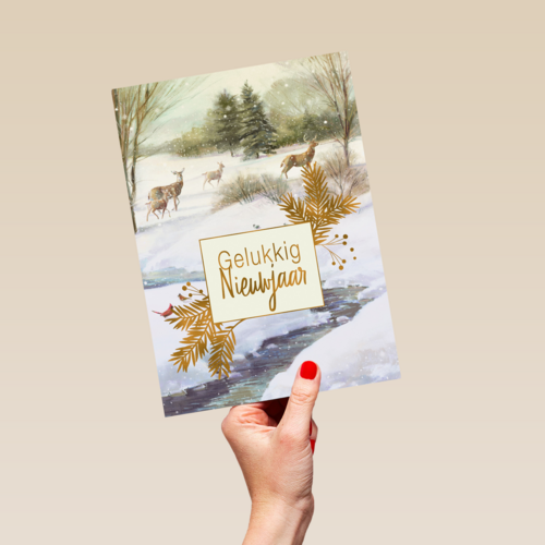 nieuwjaarskaart klassiek gelukkig nieuwjaar herten
