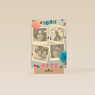 blauw roze hoera feestje kaart met confetti