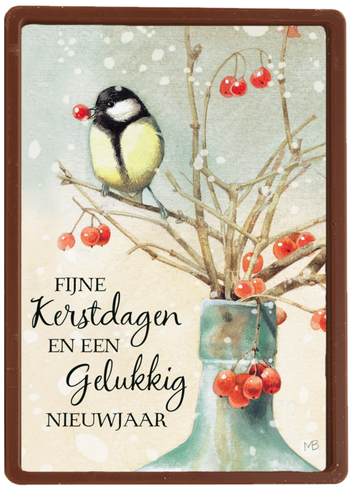 Kerstkaart Marjolein Bastin koolmees rode bes