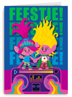 Verjaardagskaart Trolls feestje