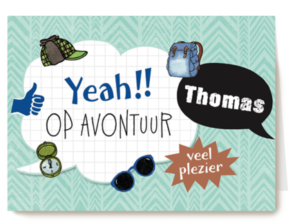 op kamp kaart met de tekst yeah op avontuur