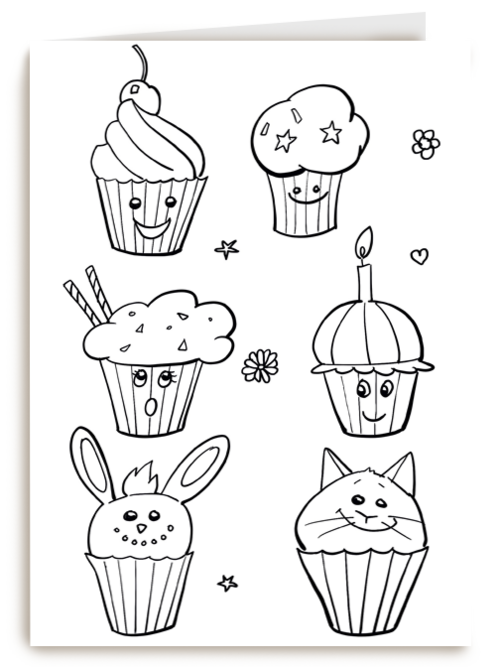 kleurplaat kaart cupcakes ziek thuis virus griep