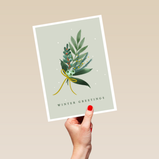 Kerstkaart klassiek tak met winter greetings