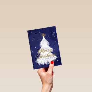 Kerstkaart witte kerstboom