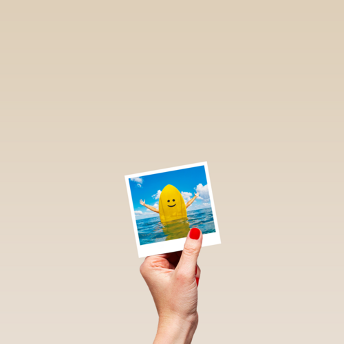Geslaagdkaart zwemdiploma smiley surfboard Polaroid