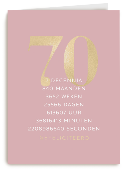 Verjaardagskaart 70 roze gouden letters